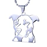 Solid Stainless Steel Natural Ear Pitbull Pit Bull American Staffordshire Bull Terrier Dog Head Outline Pendant Necklace SILVER Product Dimensions approx. 1.35inch x 1.5inch