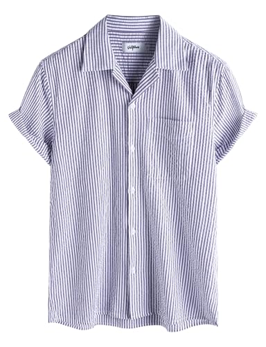 VATPAVE Mens Striped Shirt Button Down Short Sleeve Shirts Purple M