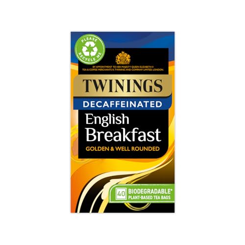 Twinings English Breakfast Decaf Tea | Golden Well Rounded & Full Bodied Decaffeinated Black Tea | 40 Biodegradable Tea Bags