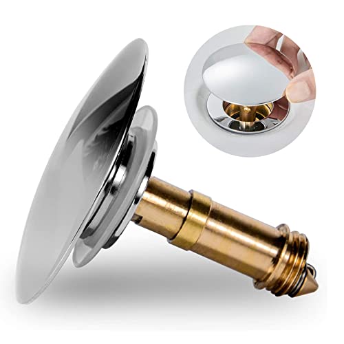 acdokuk Pop Up Sink Plug, Brass Waste Plug Sink Drain Plug, Bathroom Pop Up Double Seal 66 mm Diameter, for Wash Basin Faucet Vessel Vanity Sink, Chrome, Silver