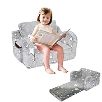 HB.YE Kids Sofa bed 2-in-1 Baby Armchair with Pocket,Toddler Sofa Chair Couch for Children Thick comfy Convertible to Bed Great Gift for Girls and Boys (Glowing Star)