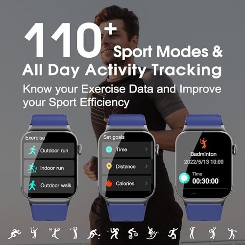 Montre Connectée Homme Femmes avec Appel Bluetooth, 1.85" Smartwatch avec 110+ Sportifs,Etanche IP68 Smart Watch, Podometre/Cardiofrequencemetre/Sommeil, Montre Sport, Bleu Marine – Image 5