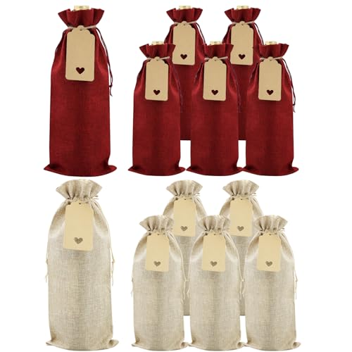 12 Bolsas de Yute con Etiquetas de Regalo, Reutilizables para Vino - para Bodas, Fiestas y Degustaciones a Ciegas