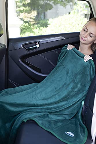 Premium Travel Blanket Pillow Set - 2 Pack with Luggage Belt - Dark Green/Navy Blue