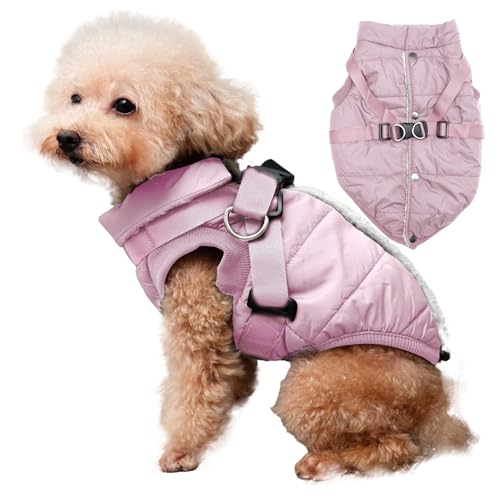 JoyDaog Dog Jacket with Harness,Fleece Lined Warm Puppy Coat for Winter,Soft Windproof Small Dog Vest,Light Pink XS by JoyDaog - Used condition - US$17.33