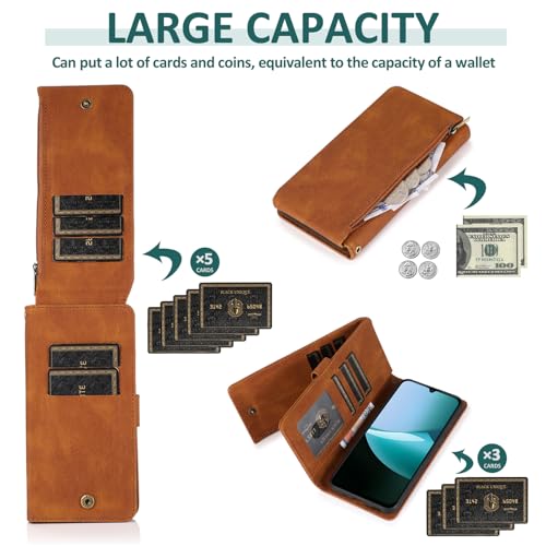 Étui Xiaomi Redmi 15C 4G/5G avec protège-écran et porte-cartes marron - 6