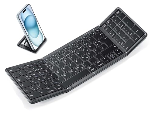 OMOTON Bluetooth-Faltbare-Tastatur, Kabellose Mini Keyboard mit 3 Kanäle für Windows/iOS/Android/Mac, Wiederaufladbare Klapptastatur in Voller Größe mit Ziffernblock, Schwarz OMOTON Bluetooth-Faltbare-Tastatur, Kabellose Mini Keyboard mit 3 Kanäle für Windows/iOS/Android/Mac, Wiederaufladbare Klapptastatur in Voller Größe mit Ziffernblock, Schwarz