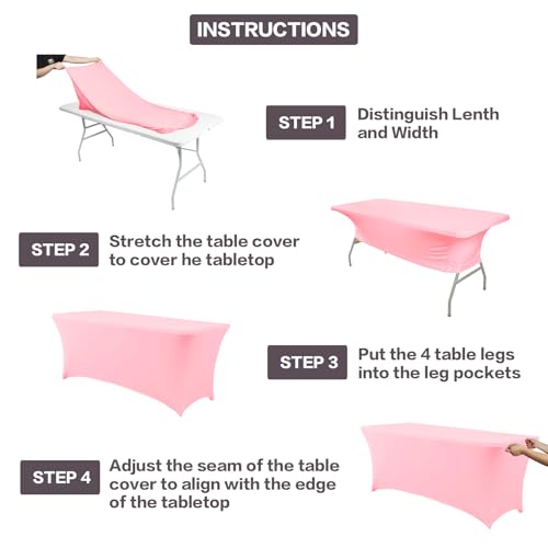 Image of IVAPUPU 2 Pack 8FT Table Cloth for Rectangular Fitted Events Stretch Pink Table Covers Washable Cover Spandex Tablecloth Protector for Party, Wedding, Cocktail, Banquet, Festival