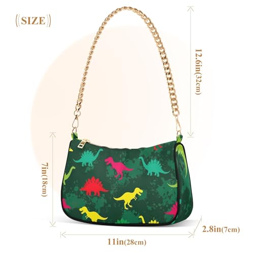 Zipper One Shoulder Purses Colorful Dinosaur Rex Green Designer Handbags Cartoon Womens Hobo Evening Purse with Chain Strap3