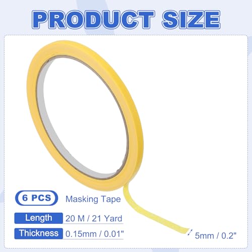 Image of MECCANIXITY Masking Tape 0.2 Inch x 21 Yard Painter's Tape Yellow Paint Tapes for DIY Crafts Arts Drawing Decoration Labeling Car Painting Artist Teachers, Pack of 6