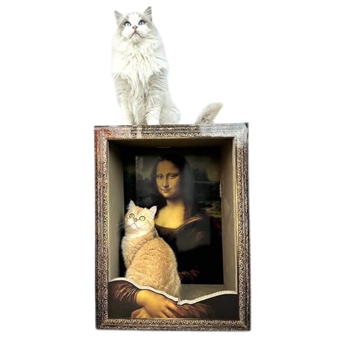 Cat Scratching Board House,Artistic Mona Lisa Decorative, 23.5Inch Double Side Cat Bed Ben Indoor, Scratch-Resistant Pads, Sturdy,Retro Large Vertical Cat Nest Shelter,Catnip,for Rest Play