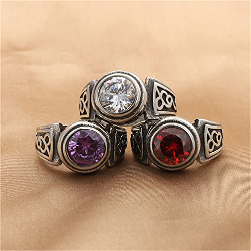 PAMTIER Unisex Stainless Steel Silver Vintage Classic Round Gemstone Signet Biker Wedding Ring3