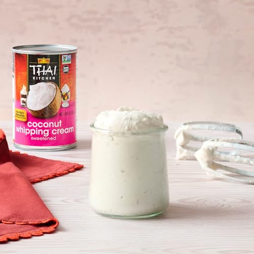 Image of Thai Kitchen Coconut Whipping Cream, Sweetened, No Artificial Colors or Preservatives, Non-Dairy Alternative to Whipped Cream, For Dairy Free Desserts, 13.66 fl oz (Pack of 2)