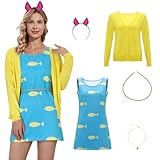 Womens Princess Carolyn Dress Cosplay Costume Yellow Knitted Cardigan Dress Belt Necklace Halloween Party Outfit (Medium)