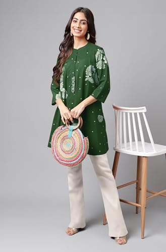 Image of Janasya Women's Pure Cotton Floral Printed Flared Tunic