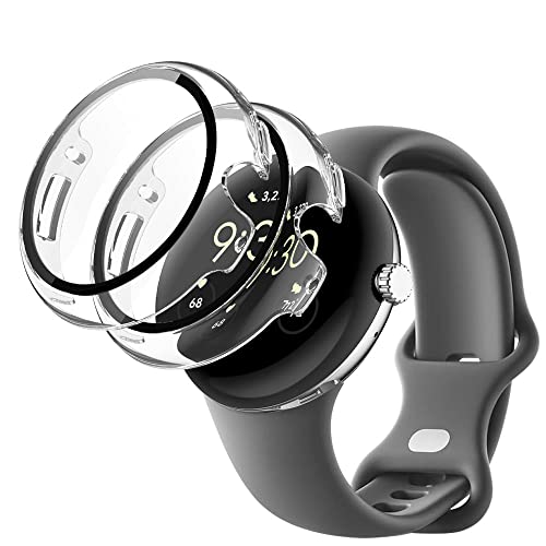 《 Midbowl 》(2セット)Google Pixel Watch ケース 防水 一体型 新デザイン 3Dエッジ 超薄型 PC+9Hガラス素材 高透過率 対応 Google Pixel Watch カバー 全面保護 装着簡単 高耐久 耐衝撃 (クリア)