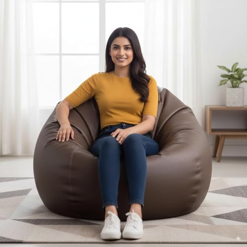 Image of 4XL Tear Drop Bean Bag Cover with Handle (Without Beans) Faux Leather Bean Bag Sofa Chair Cover for Adults & Kids Large Bean Bag for Living Room, Bedroom & Lounge