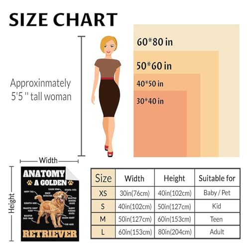 Golden Retriever Blanket - 60x80 Inches Size for Women, Men - Soft Fluffy Throw for Bed, Sofa, Winter - Black Novelty Fuzzy Gifts