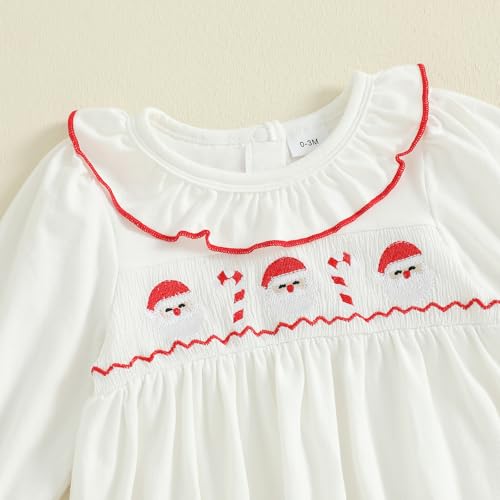 Sasaerucure Newborn Baby Girl Boy Christmas Outfit Santa Claus Sleepwear Smocked Long Sleeve Nightgown Pajama Sleeper3
