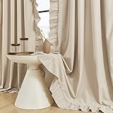 Beige Ruffle Curtains 84 Inches Long 2 Panels Suede Fabric Light Tan Farmhouse Curtains for Living Room Bedroom Rod Pocket Light Filtering Shabby Chic Window Curtains for Girls Nursery Room, 52x84