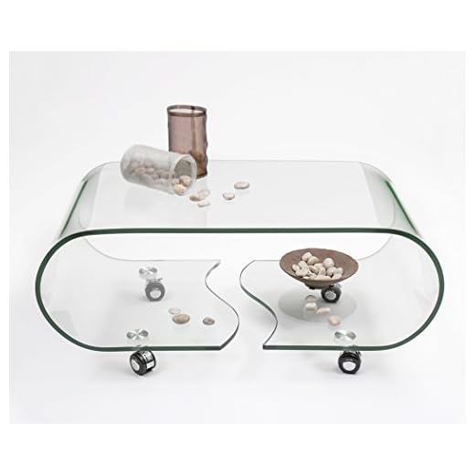 Mesa de Centro con Ruedas y Cristal Curvado de una Pieza Coffee 90x50 cm (Transparente)
