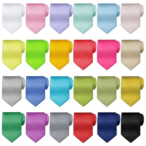 Syhood 24 Pcs 6/12/24 Pcs Men Ties Set Solid Satin Pure Color Business Formal Necktie Tie 57 for Men Occasion Wedding (Cute Color)