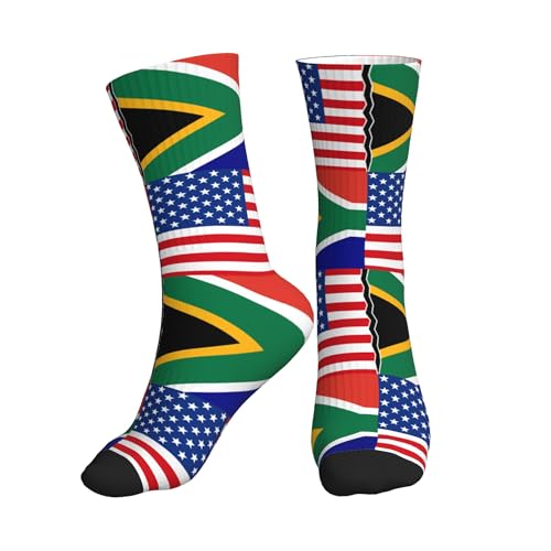 IRON1974 American flag and South African flag A Pair Adult Athletic Short Tube Socks Convention Middle Cylinder Socks Short Stockings