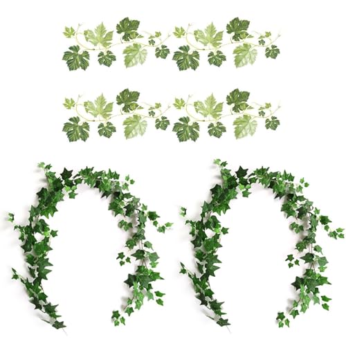 2 Pezzi Di Edera Simulata E 4 Pezzi Di Adesivi Murali Con Foglie Verdi, Piante Artificiali, Piante Verdi Decorative, Decorazioni Per La Casa, Adesivi Murali Decorativi, Decorazioni Per La Stanza