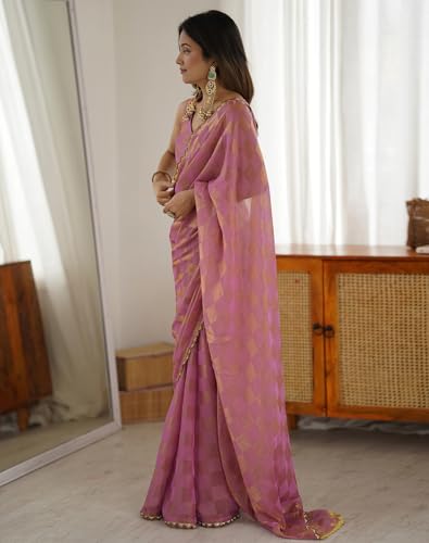 Image of SIRIL Women's Shimmer Chiffon Dual Tone Saree with Unstitched Blouse Piece