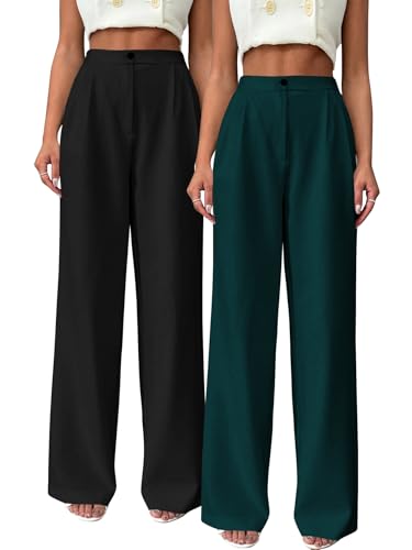 Image of Toochki Trousers for Woman Pants Women's Formal Office Korean | Beige Track Pant | Straight | Cotton Spandex Stretchable Trouser | High-Waisted Bottom Wear | Pack of 2 Combo