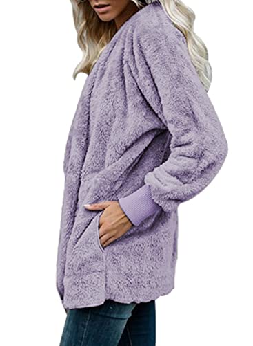 Image of Dokotoo Womens 2025 Winter Long Sleeve Solid Fuzzy Fleece Open Front Hooded Cardigans Jacket Coats Outerwear with Pocket