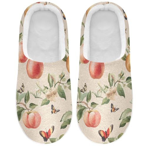 JUNZAN Fresh Apples Fruit Beige Womens Cotton Slippers Warm Memory Foam Travel Slippers for Outdoor Birthday Presents 6-7