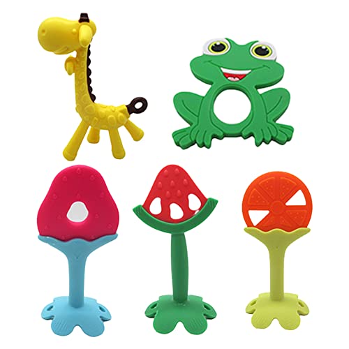 Image of Gadgetime USA Silicone Baby Teether (Pack of 5) - Animal Toys for Babies, Toddlers, Girls & Boys - Stimulating & Soft Soothing - BPA Free - Assorted Colors