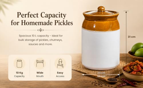 Image of Big 10kg ceramic jar for Kitchen Storage - 10 L Martban Container for Pickles, Chutneys & Sauces (10000 ml)