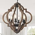 Eayaya Farmhouse Chandeliers for Dining Room, 6-Light Rustic Dining Room Light Fixture Over Table, Wood Black Hanging Pendant Lights Kitchen Island, Boho Chandelier for Bedrooms Entryway Living Room
