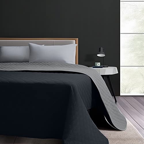 CosìCasa Colcha de matrimonio primavera/verano ligera, cálida e hipoalergénica | Edredón de matrimonio de media estación perfecto para colorear tu dormitorio negro/ceniza