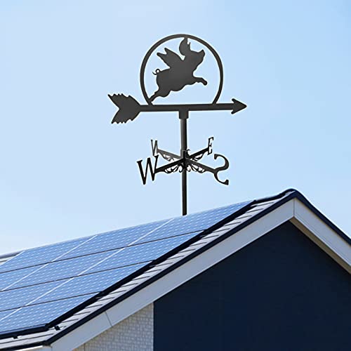 Rahyma Weiping - Metal Black Weather Vane Animal Statue Wind Direction Indicator Garden Measuring Tool Crafts Ornament - Pony Product Statistics Code -125 (Color : Flying Pig) #TOP2