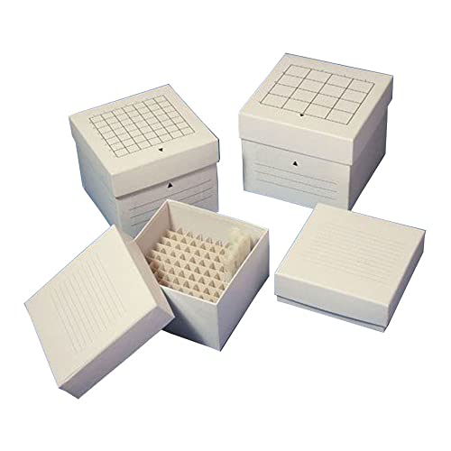 Image of Globe Scientific 3096-1 Cardboard Storage Box for up to 3 inch Tall x 12mm Wide Tubes, 100 Place, 10x10 Format, 134mm Length, 134mm Width, 76mm Height