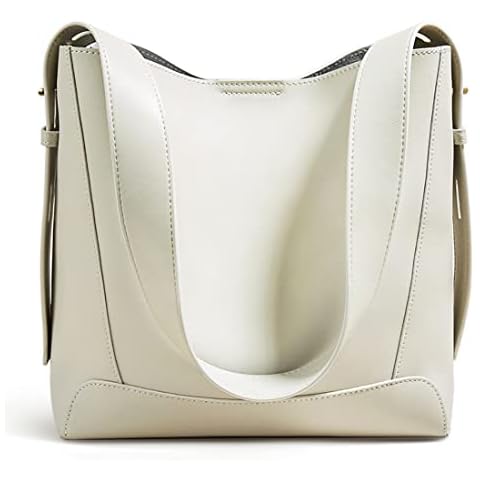 FOXLOVER Genuine Leather Shoulder Bags for Women Big Capacity Hobo Bucket Bag Lady Designer Handbag Purse, White1, One Size Cover