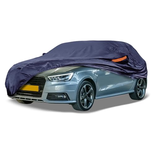 Image of Navy Blue Heavy Duty Waterproof Car Cover for Sedan 169 inch-175 inch - All-Weather UV Protected Outdoor Full Exterior Cover with Sun /Snow /Rain Resistance