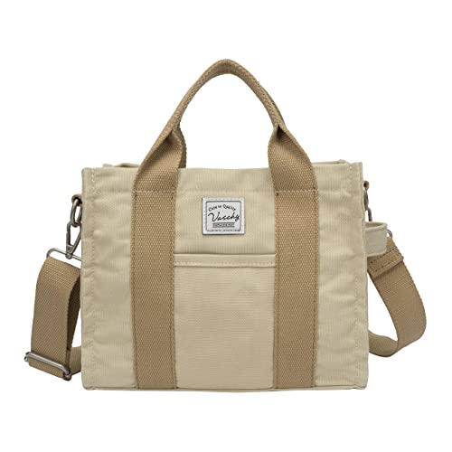 Image of VASCHY Canvas Tote bag, Casual Reusable Work Totes for Women Teachers with Zippers Pockets Crossbody Shoulder Bag Purse