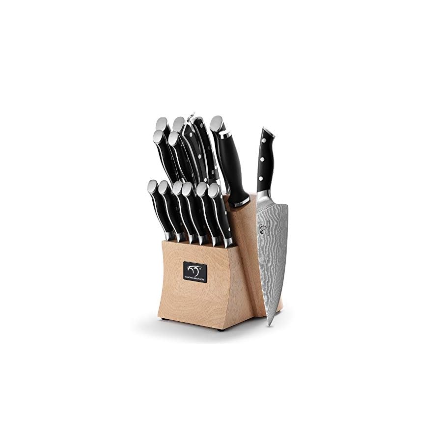 Kitchen-Damascus-Knife-Set-15-Piece-Kitchen-Knife-Set-with-Block-ABS-Ergonomic-Handle-for-Chef-Knife-Set-and-Serrated-Steak-Knives-Knife-Sharpener-and-Kitchen-Shears-Beechwood-Block Damascus Kitchen Knife Set, 15-Piece Kitchen Knife Set with Block, ABS Ergonomic Handle for Chef Knife Set and Serrated Steak Knives Knife Sharpener and Kitchen Shears, Beechwood Block