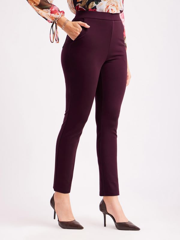 Image of FableStreet Women's Livin Air Stretch Striaght Pants /Trouser | Viscose Rayon with High-Rise Waist | Solid Pattern & Plain Weave Fabric | Office Wear & Business Meetings