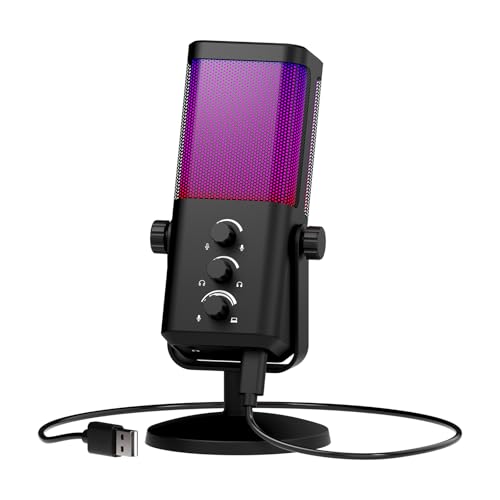 XTUGA M7 Gaming Microphone USB Microphone for PC, Dynamic Mic with RGB, Noise Reduction, Monitoring Headphone jack, Streaming Mic for Podcast, Recording