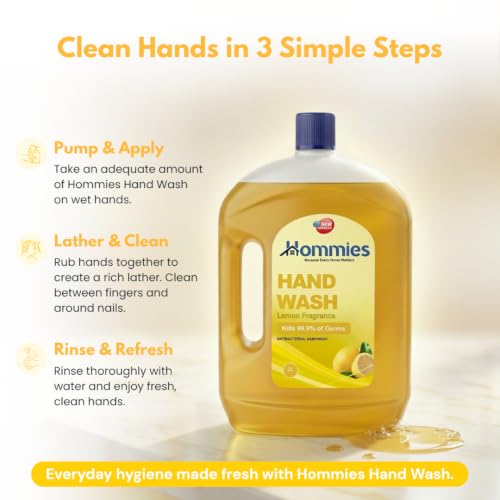 Image of Hommies Liquid Handwash Refill Can, 2 Ltr Lemon, Rich Lathering Formula