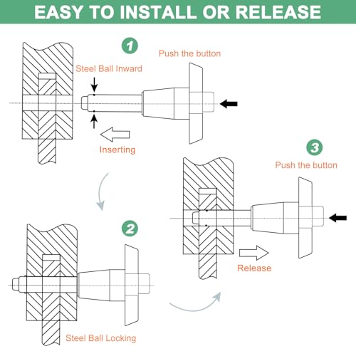 M METERXITY 2er-Pack T-Griff-Sicherungsstifte, 1/4\(6mm) Durchm. 1-3/16\(30mm) Verwendungslänge Druckknopf-Schnellspannstifte mit Tragekabel für Maschine [304 Edelstahl]