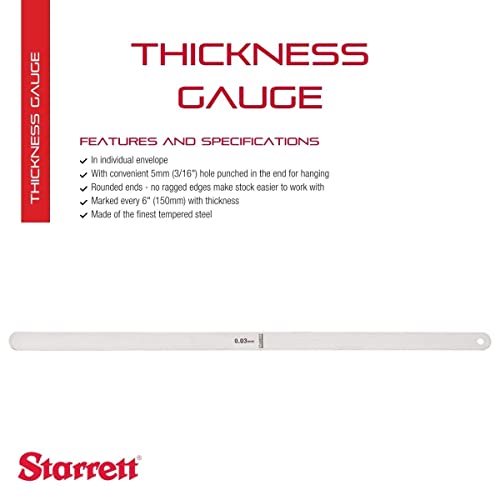 Starrett Tempered Steel Thickness Gage Or Feeler Stock With 3/6" Hole Punched - Ideal For Carpenters And Home Improvement - 0.03Mm Thickness, 30Cm Length - 667M-3 #TOP1