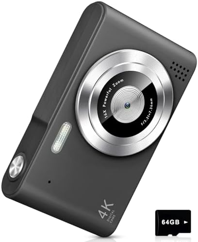 Digital Camera, Camera for Kids, UHD 4K 48MP Point and Shoot Digital Cameras with 64GB SD Card and 16X Digital Zoom Anti Shake, Compact Portable Small Gift for Boys Girls Students, Black Digital Camera, Camera for Kids, UHD 4K 48MP Point and Shoot Digital Cameras with 64GB SD Card and 16X Digital Zoom Anti Shake, Compact Portable Small Gift for Boys Girls Students, Black