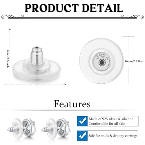 Moconar 3 Pairs Locking Earring Backs for Studs Heavy Droopy Earrings - 925 Sterling Silver 18K White Gold Plated Secure Earring Backings Replacements, Hypoallergenic Comfortable Multicolor by Moconar - Image 4
