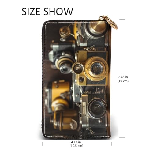 Portefeuille en cuir Retro Cool Camera grand format rigide avec RFID